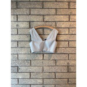 BCBGMAXAZRIA Light Blue Sleeveless V-Neck Crop Top With Back Zipper Closure M
